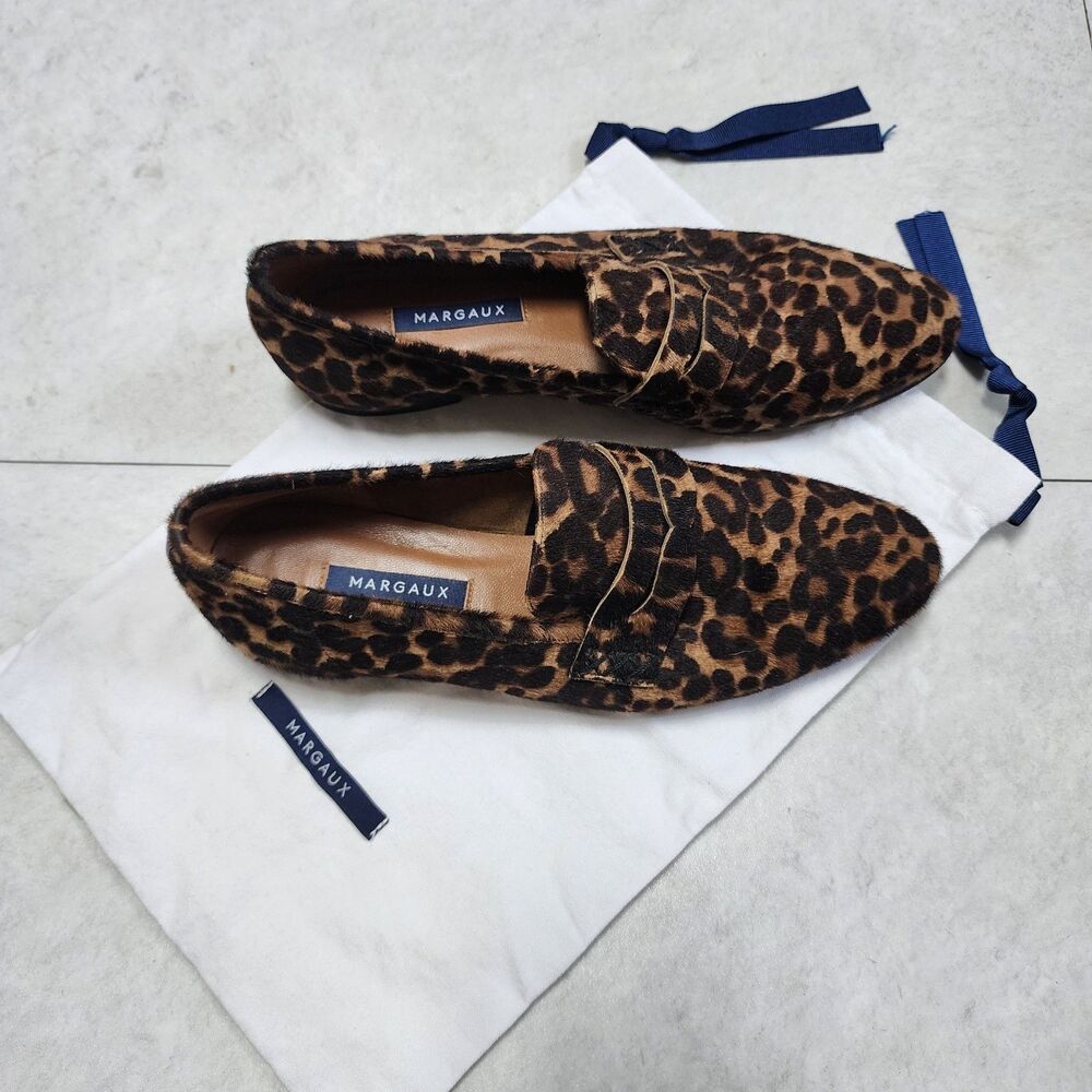 Margaux The Penny Loafer Leopard Haircalf Womens 38.5 EU 8.5 Luxury Slip On Flat